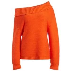 Alice + Olivia Bonnie Off-the-shoulder Sweater In Orange